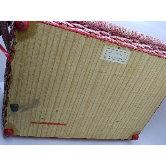 Vintage JC Penney Japan wooden Wicker floral Sewing Basket  READ DESCRIPTION - Picture 4 of 12